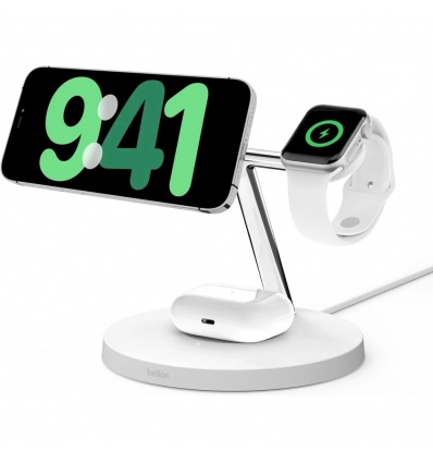 Belkin BOOST CHARGE PRO Qi2, 15W 3v1 stojan s Apple watch fast charge, bílý