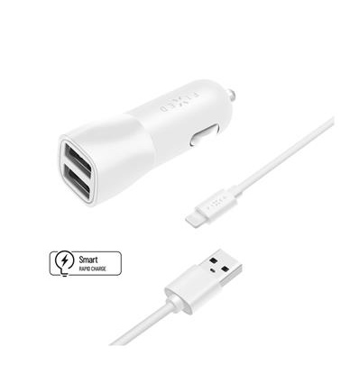 FIXED 2xUSB, USB/Lightning,1m MFI, 15W, bílá
