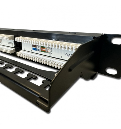 DATACOM Patch panel 19" UTP 24 port CAT5E DUAL 1U BK (4x6p) vyvazovací lišta