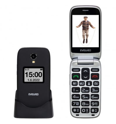 EVOLVEO EasyPhone FS, vyklápěcí telefon 2.8" pro seniory s nabíjecím stojánkem (černá barva)