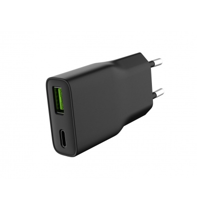Univerzální USB nabíječka Natec RIBERA GaN SLIM, 20 W, 1X USB-A + 1X USB-C, Černá