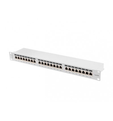 LANBERG PATCH PANEL 24 PORTŮ 1U 19" CAT.6A FTP STÍNĚNÝ ŠEDÝ