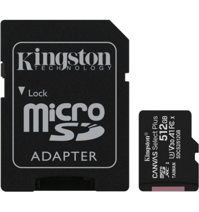Kingston CANVAS SELECT PLUS/micro SDXC/512GB/UHS-I U3 / Class 10/+ Adaptér