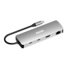 PORT CONNECT USB-C 1× 4K dokovací stanice, 9v1, hliníková konstrukce, 85W PD, stříbrná