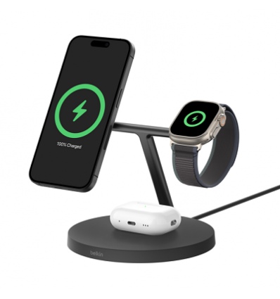 Belkin BOOST CHARGE PRO Qi2, 15W 3v1 stojan s Apple watch fast charge, černý