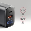 AXAGON ACU-PQ67D GaN nabíječka do sítě 67W, USB-A + USB-C, PD3.0/PPS/QC4+/SFC2.0/Apple, LCD display
