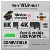 AXAGON HMC-WL9, USB 10Gbps hub s Qi, 3x USB-A, USB-C, HDMI & DP 4k/60Hz, RJ-45, PD 100W, kabel 60cm