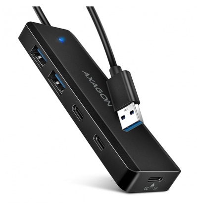 AXAGON HUE-C2A, 4× USB 5Gbps TRAVEL hub, 2× USB-A + 2× USB-C, USB-C napájení, kabel USB-A 19cm