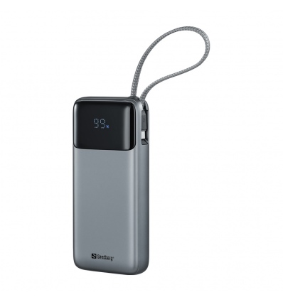 Sandberg All-in1 Powerbank 20000 mAh PD 67W, powerbanka s integrovaným USB-C kabelem, černá