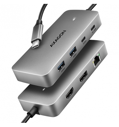 AXAGON HMC-CUB83X2, USB 10Gbps hub, 2x USB-A, USB-C, HDMI & DP 4k/144Hz, RJ-45, PD 100W, kabel 15cm
