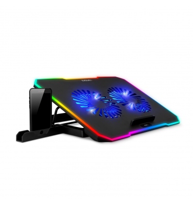 EVOLVEO CoolPro, chladící podložka pod notebook, 2x ventilátor, RGB podsvícení, černá
