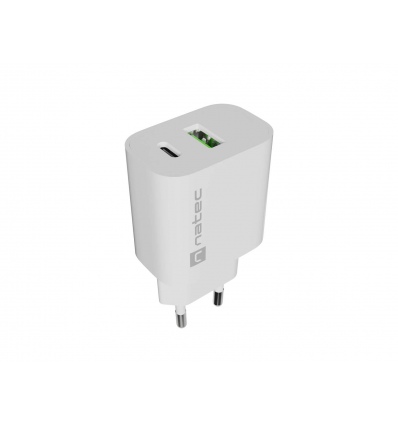 Univerzální nabíječka Natec RIBERA 20 W 1X USB-A + 1X USB-C, bílá