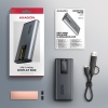 AXAGON EEM2-SD2, USB-C 10Gbps externí box s displejem pro M.2 NVMe/SATA SSD, bezšroubkový, stříbrný