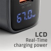 AXAGON ACU-PQ67D GaN nabíječka do sítě 67W, USB-A + USB-C, PD3.0/PPS/QC4+/SFC2.0/Apple, LCD display