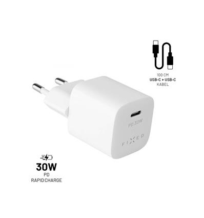 FIXED nabíječka, USB-C,USB-C/USB-C kabel,1m, 30W