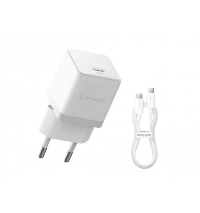 Baseus Palm Fast Nabíječka USB-C 20W + Datový Kabel USB-C/USB-C 1m White