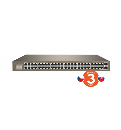 Tenda TEG1050F Gigabit switch s SFP, 48x RJ45 + 2x SFP, Fanless - bez ventilátorů, Rackmount, VLAN