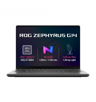 ASUS ROG Zephyrus G14/GU405AR-SY030WZ/U9-386H/14"/2880x1800/64GB/1TB/RTX 5070Ti/W11H/Gray/2R