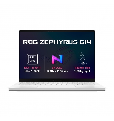 ASUS ROG Zephyrus G14/GU405AR-SY003WZ/U9-386H/14"/2880x1800/32GB/1TB/RTX 5070Ti/W11H/White/2R