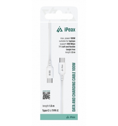 TPU KABEL USB-C / USB-C 1,5M, 5A, 100W BÍLÝ