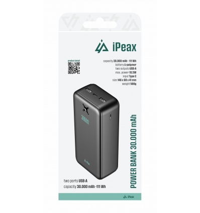 POWER BANKA 20000 mAh, 10,5W, 2x USB-A ČERNÁ