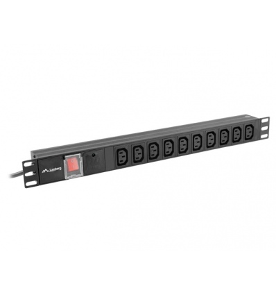 NAPÁJECÍ PANEL (PDU) 19" LANBERG 1U 10A 2m 10X IEC C13 ZÁSUVKA ČERNÁ C14