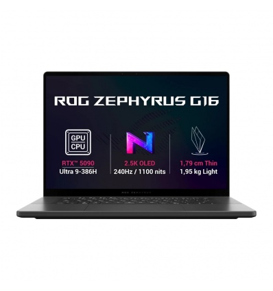 ASUS ROG Zephyrus G16/GU606AX-TB070/U9-386H/16"/2560x1600/64GB/1TB/RTX 5090/bez OS/Gray/2R