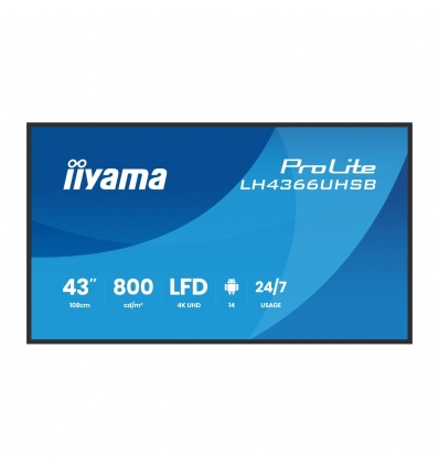 43" iiyama LH4366UHSB-B1AG:4K UHD,VA,IPX5,DP-out