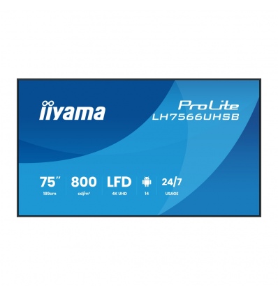 75" iiyama LH7566UHSB-B1AG:VA,4K UHD,IPX5,DP-out