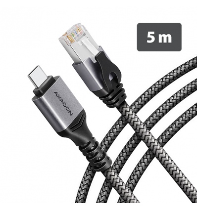 AXAGON ADE-CM50, USB-C Gigabit Ethernet adaptér s integrovaným síťovým CAT6 kabelem RJ-45 (5m)
