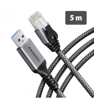 AXAGON ADE-AM50, USB-A Gigabit Ethernet adaptér s integrovaným síťovým CAT6 kabelem RJ-45 (5m)