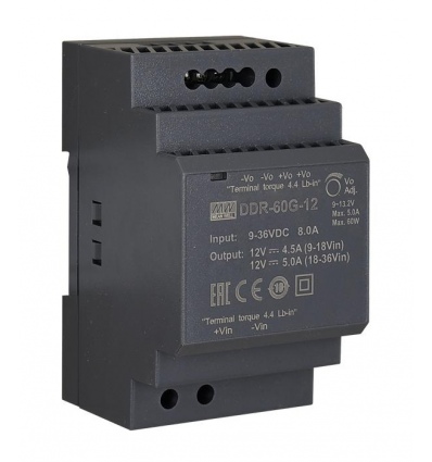 MEANWELL - DDR-60G-12 - Průmyslový měnič napětí z 9-36V na 12V 60W na DIN