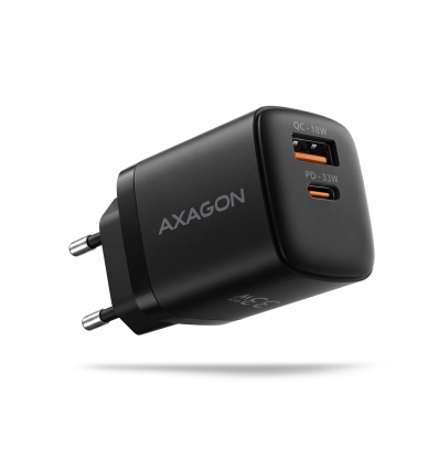AXAGON ACU-PQ33, GaN nabíječka do sítě 33W, USB-A + USB-C, PD3.0/PPS/QC4+/SFC2.0/Apple, černá