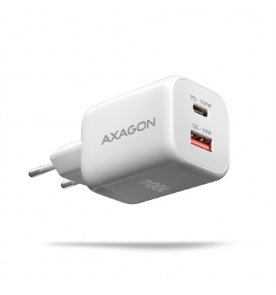 AXAGON ACU-PQ100W, GaN nabíječka do sítě 100W, USB-A + USB-C, PD3.0/PPS/QC4+/SFC2.0/Apple, bílá
