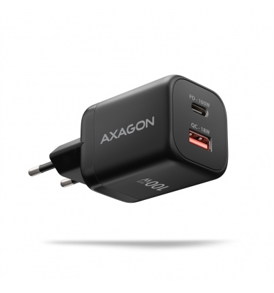 AXAGON ACU-PQ100, GaN nabíječka do sítě 100W, USB-A + USB-C, PD3.0/PPS/QC4+/SFC2.0/Apple, černá