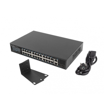 SWITCH LANBERG 24X 100MB POE+/2X COMBO RACK 19" GI