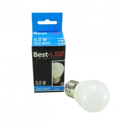 BEST-LED ŽÁROVKA G45 - E27, 240V, 5W, 470LM, 5500K, žárovka dodává studené bílé světlo