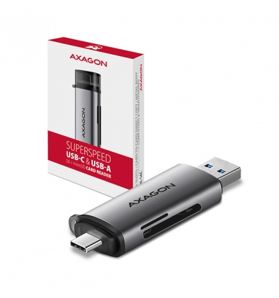 AXAGON CRE-SAC, USB3.2 Gen 1 Type-C + Type-A externí čtečka karet SD/microSD, podpora UHS-I