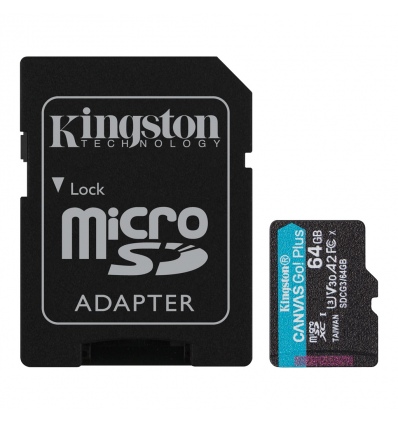 Kingston Canvas Go Plus A2/micro SDXC/64GB/170MBps/UHS-I U3 / Class 10/+ Adaptér