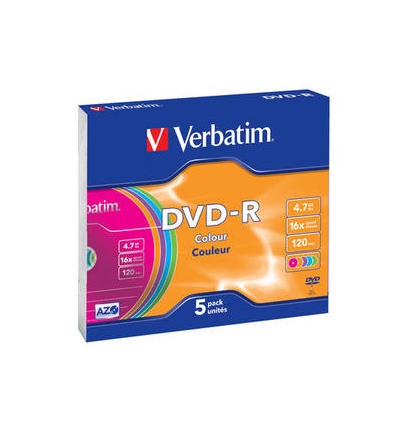 VERBATIM DVD-R 4,7 GB (120min) 16x colour slim box, 5ks/pack