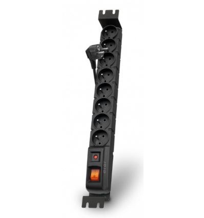 Acar S8 FA Rack 1,5m kabel, 8 zásuvek, přepěťová ochrana, do racku, černá