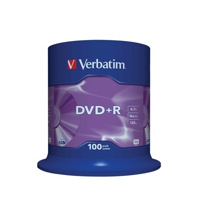 VERBATIM DVD+R(100-Pack)Spindl/MattSlvr/16x/4.7GB