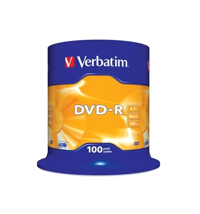 VERBATIM DVD-R(100-Pack)Spindl/MattSlvr/16x/4.7GB