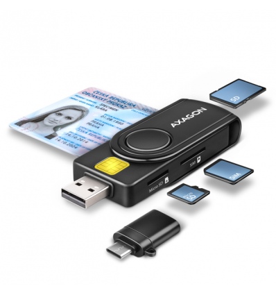 AXAGON CRE-SMP2A, USB-A + USB-C PocketReader 4-slot čtečka Smart card (eObčanka) + SD/microSD/SIM