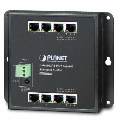 Planet WGS-4215-8T plochý L4 switch, 8x1Gb, 12-48VDC/24VAC, -40~75°C, IP30, fanless