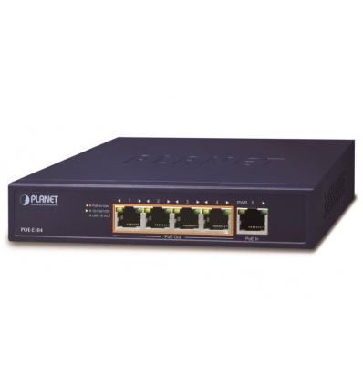 Planet PoE/LAN extender, 1xPoE-in, 4xPoE-out 65W, 802.3bt/at/af, Gigabit