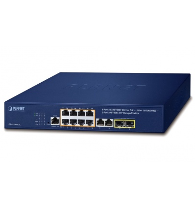 Planet GS-4210-8P2C L2 switch, 10x1Gb, 2x1Gb SFP, 8x PoE 802.3at 120W, QoS