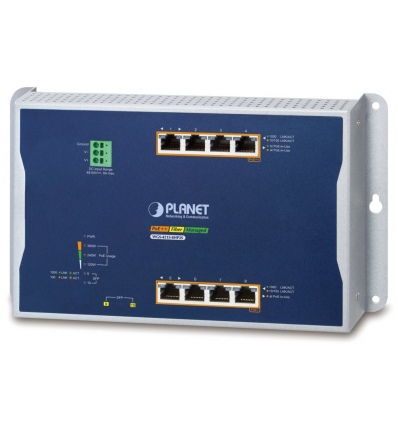 Planet WGS-4215-8HP2S plochý L4 switch, 8x1Gb, 2x1Gb SFP, 4+4 PoE 802.3at/bt 360W, 48-56VDC, -40~75°C, IP30, fanless