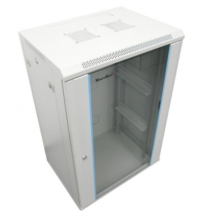 XtendLan 15U/600x450, na zeď, jednodílný, rozložený, skleněné dveře, šedý