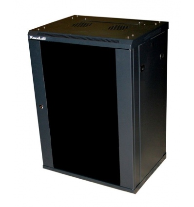 XtendLan 12U/600x450, na zeď, jednodílný, rozložený, skleněné dveře, černý